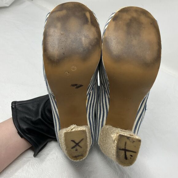 Jeffrey Campbell Foxy Platform Sandals Heels Nautical Blue White Striped Sz 6.5 - Picture 9 of 15